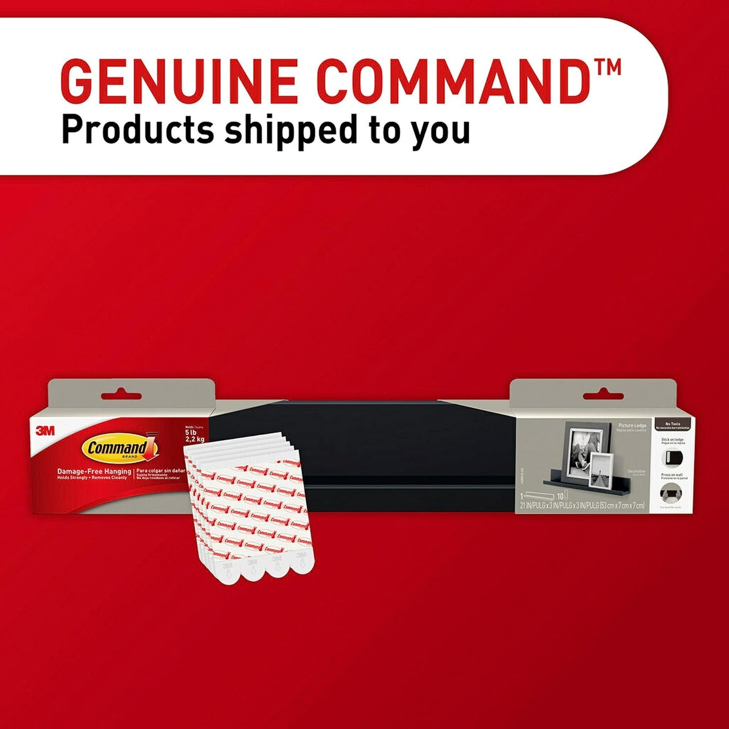 Command Picture Ledge, 21" Damage Free Hanging Floating Shelf with Adhesive Strips, Quartz, No Tools Picture Hanger for Displaying Decorations and Photographs, 1 Ledge and 10 Command Strips