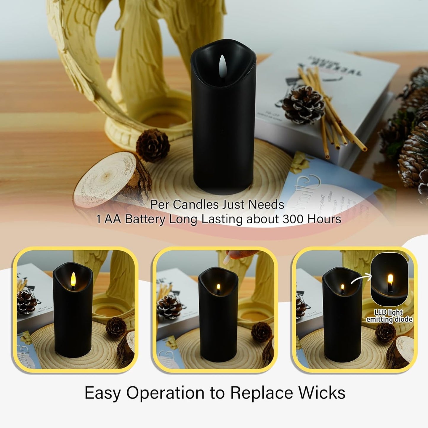 kakoya Flickering Flameless Candles Battery Operated with Remote and 2/4/6/8 H Timer Acrylic Led Pillar Candles Pack of 9 (appr D2.3"xH5.5"6.5"7.5")with Realistic 3D Wick Candles for Home Decor(White)
