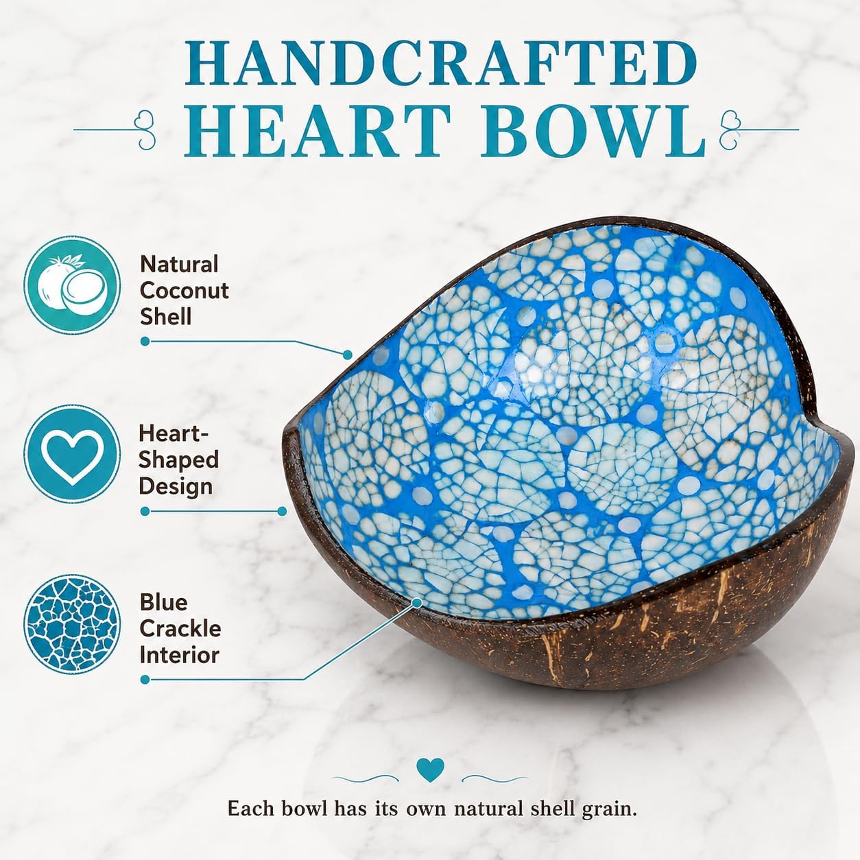 Coconut Bowls Decorative Candy Dish - Heart Acai Bowl, Natural Wooden Candy Dish, Key Bowl Holder for Entryway Table, Yogurt Smoothie Nuts Dessert Container, Rice Fruits Dry Snack Storage Shell Bowls