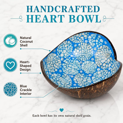 Coconut Bowls Decorative Candy Dish - Heart Acai Bowl, Natural Wooden Candy Dish, Key Bowl Holder for Entryway Table, Yogurt Smoothie Nuts Dessert Container, Rice Fruits Dry Snack Storage Shell Bowls