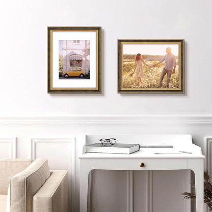 Golden State Art,11x14 Ornate Picture Frame for 8x10 Photo with Mat or 11 x 14 Prints without Mat,Real Glass Wall Display(Color:Green Gold)