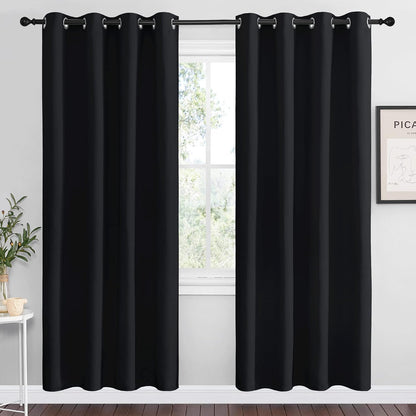 NICETOWN Halloween Pitch Black Solid Thermal Insulated Grommet Blackout Curtains/Drapes for Bedroom Window (2 Panels, 42 inches Wide by 63 inches Long, Black) - Colors E
