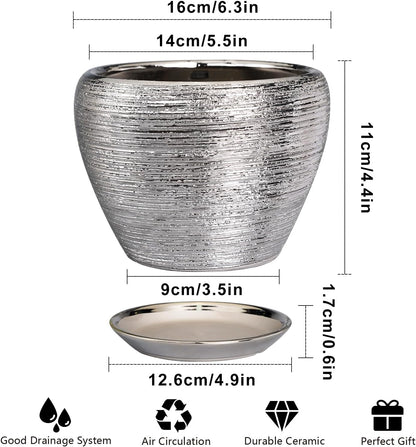 Ceramic Modern Glaze Succulent Planter Pot with Drainage Hole and Saucer 6 Inch Round Flower Plant Pot for Indoor Outdoor Herb Snake Plants