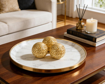 3 Pack Gold Decorative Ball for Centerpiece Bowls, 3 inch Orbs Spheres for Home Living Room Coffee Table Centerpieces Shelf Decoration
