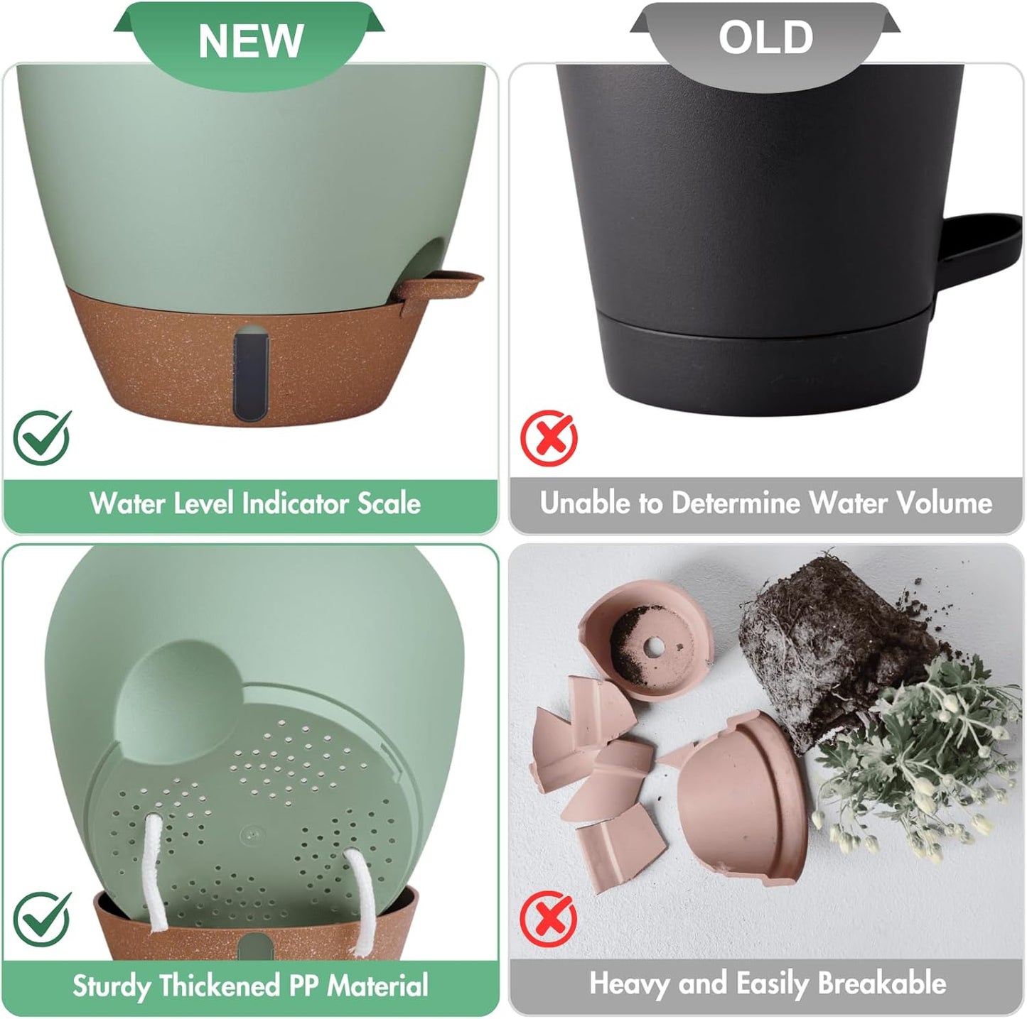 montresor 12/10/8 Inch Self Watering Pots for Indoor Plants Plastic Large Plant Pots for Outdoor Plants, Water Level Window & Spacious Reservoir Flower Pots Decorative Planter with Drainage and Tray