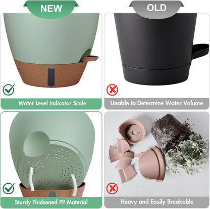 montresor 12/10/8 Inch Self Watering Pots for Indoor Plants Plastic Large Plant Pots for Outdoor Plants, Water Level Window & Spacious Reservoir Flower Pots Decorative Planter with Drainage and Tray