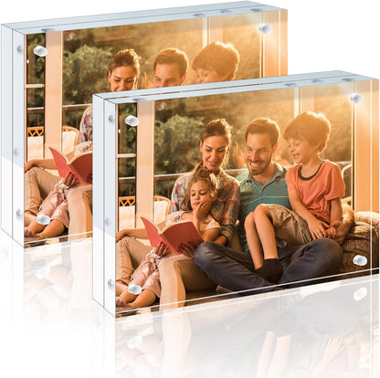 Egofine 4x6 Acrylic Frames 6 Pack, 20mm Thicker Frameless Clear Picture Frames, Double Sided Magnetic Picture Frames, Free Standing Desktop Display