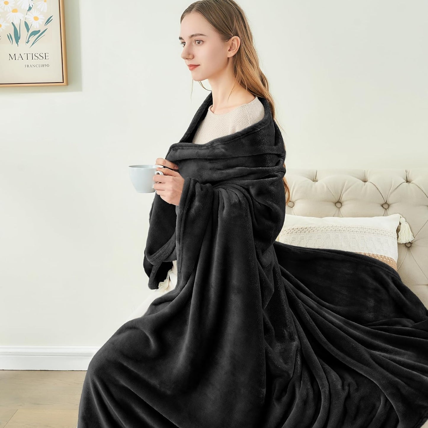BEDELITE Fleece Blanket Black Throw Blankets for Couch & Bed, Luxury Plush Cozy Fuzzy Blanket 50x60 inches, Super Soft Warm Lightweight Throw Blanket for Travel Camping - Colors B