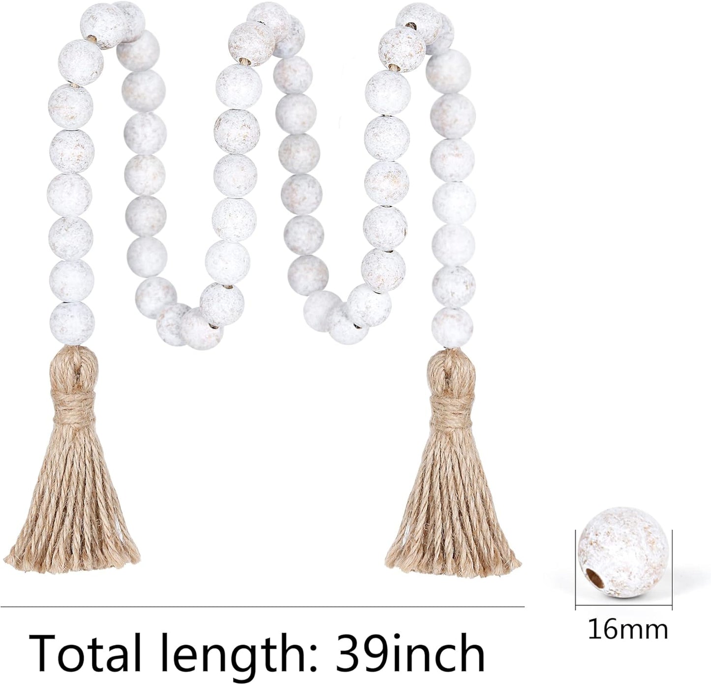 Meplait 39in Wood Bead Garland Farmhouse with Tassels,Versatile Prayer Beads Boho Chic Wall Hanging Home Decor (Black)