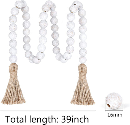 Meplait 39in Wood Bead Garland Farmhouse with Tassels,Versatile Prayer Beads Boho Chic Wall Hanging Home Decor (Black)