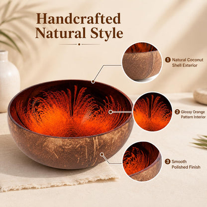 ChezMax Natural Coconut Bowl with Mother of Pearl Inlays - Key Bowl & Fruit Snack Holder (Blue-Gold)