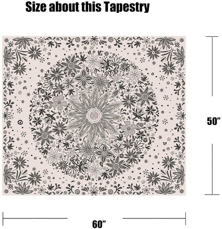 Neasow Bohemian Tapestry Wall Hanging, Beige White Floral Tapestry with Dotted Daisy Medallion Print Bedroom Boho Hippie Home Decor, 36×48 inches