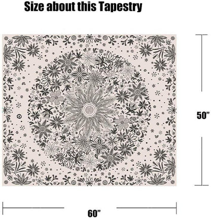Neasow Bohemian Tapestry Wall Hanging, Beige White Floral Tapestry with Dotted Daisy Medallion Print Bedroom Boho Hippie Home Decor, 36×48 inches