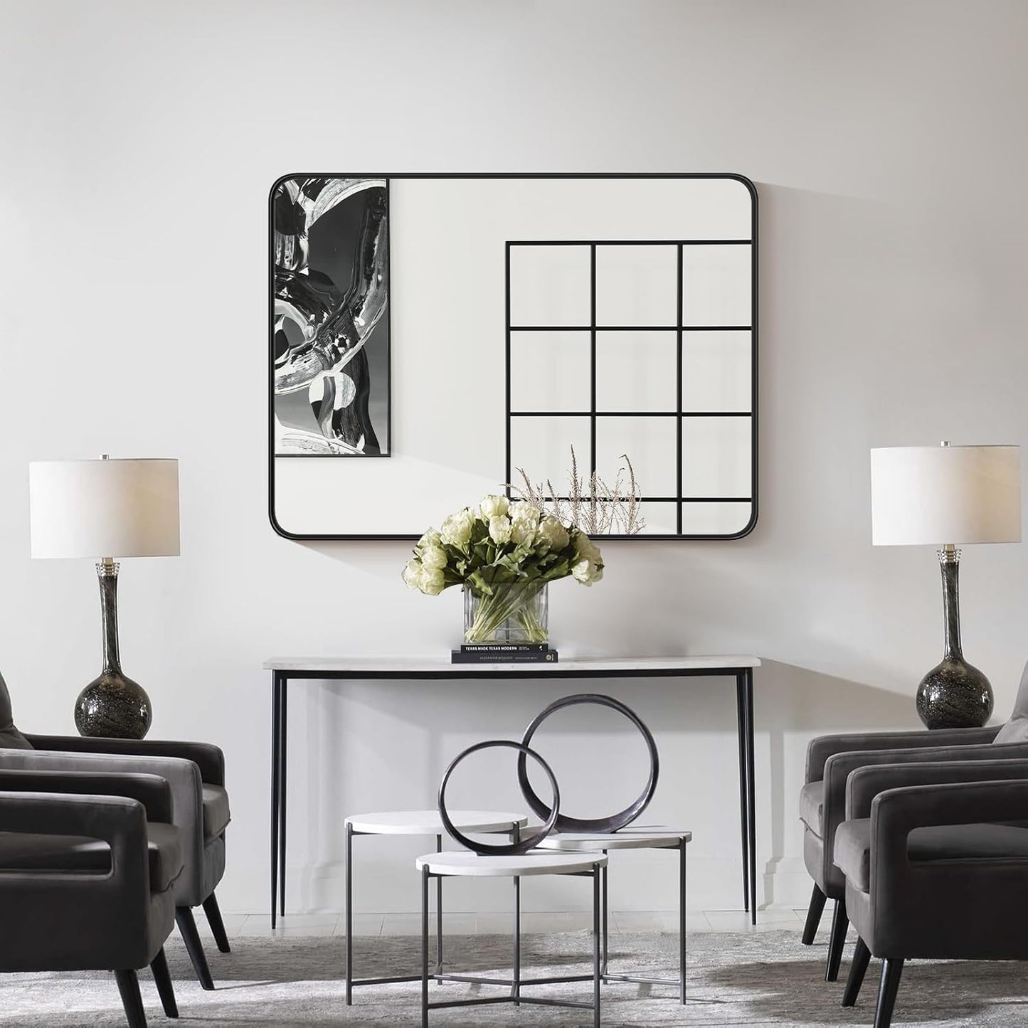 Bathroom Mirror for Wall, 24 Inch Round Mirror, Matte Black Metal Framed Circle Vanity Mirror for Bathroom Bedroom Living Room Entryway, Anti-Rust, Tempered Glass, Hanging or Leaning