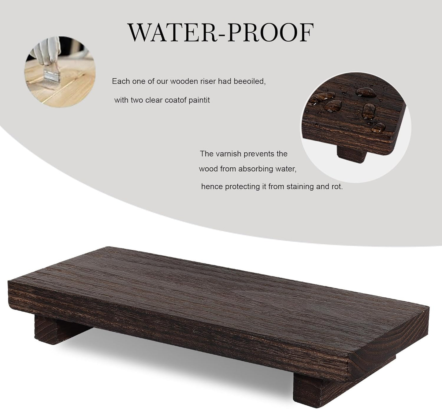 zoocatia Small Wood Tray Pedestal Stand Farmhouse Bathroom Decor Decorative Wooden Riser Kitchen Soap Dish Holder for Vanity, Counter, Sink, Brown