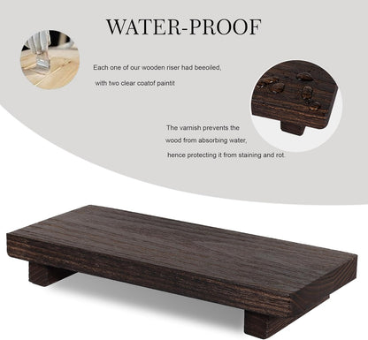 zoocatia Small Wood Tray Pedestal Stand Farmhouse Bathroom Decor Decorative Wooden Riser Kitchen Soap Dish Holder for Vanity, Counter, Sink, Brown