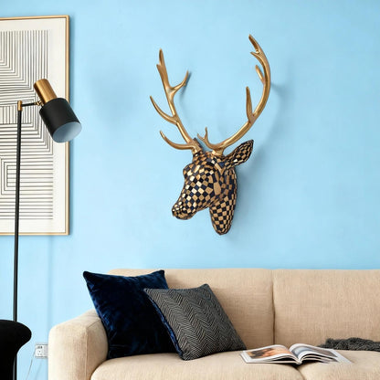 GIGICICI Mosaic Deer Head Wall Decor 15.7x8.7 Inch, Artistic Faux Resin Animal Head Wall Sculpture Hanging for Living Room Bedroom Kitchen Office, Black-White Gift