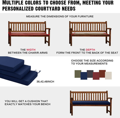 Outdoor Bench Cushion 48x18 Inch Waterproof with Memory Foam,Patio Bench Cushions for Outdoor/Indoor Furniture Porch Swing Cushion with Handle and Adjustable Strap,Navy Bule