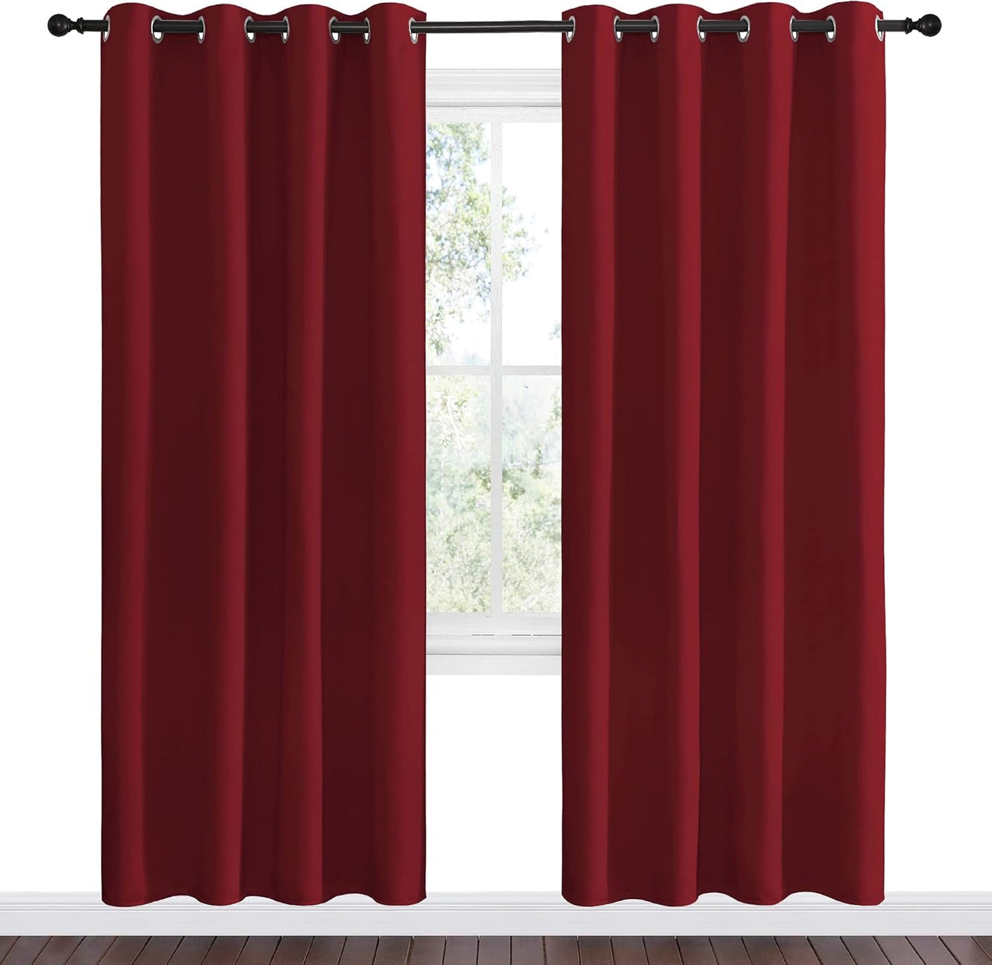 NICETOWN Halloween Pitch Black Solid Thermal Insulated Grommet Blackout Curtains/Drapes for Bedroom Window (2 Panels, 42 inches Wide by 63 inches Long, Black) - Colors A