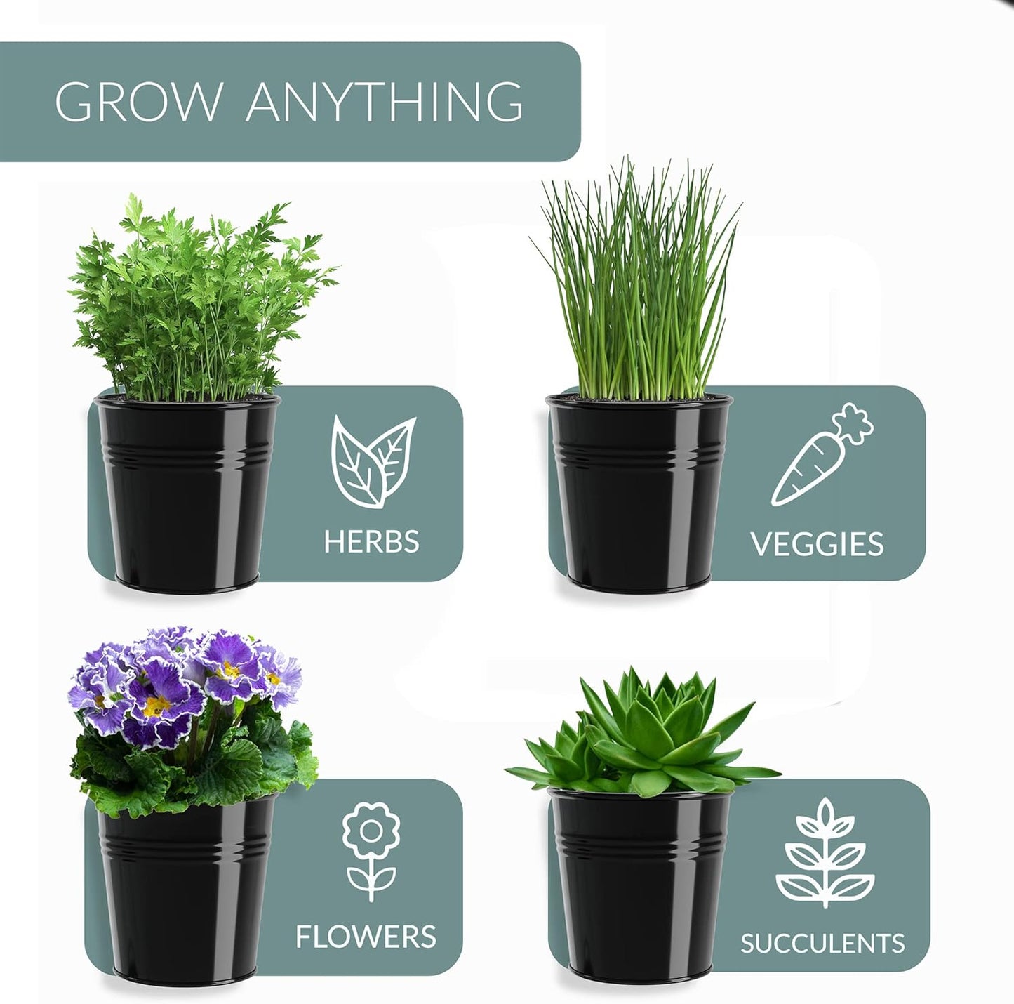 Barnyard Designs Indoor Herb Garden Planter Set with Tray, Metal Windowsill Plant Pots with Drainage for Outdoor or Indoor Plants, Set/3 (White)