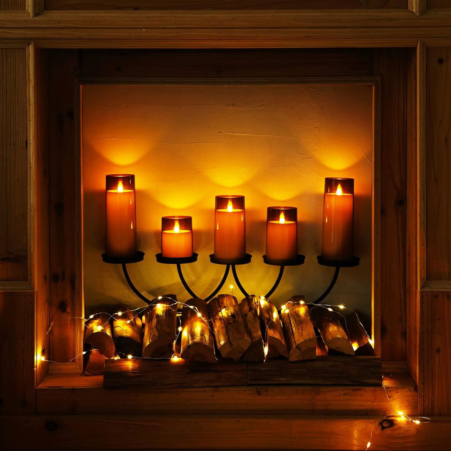 Homemory Gray Flickering Flameless Candles, Battery Operated Acrylic LED Pillar Candles with Remote Control and Timer, Halloween Decor, Set of 5