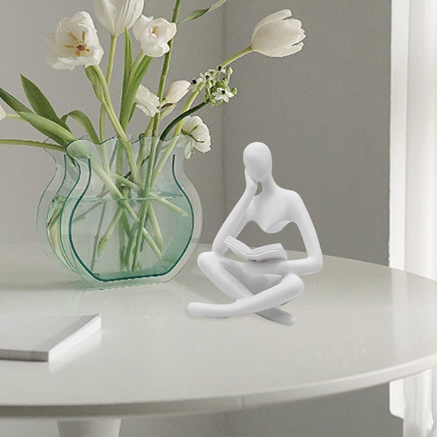 Jinkoozz Reading Women Statue, Thinker Sculptures, Abstract Art Ornament, Modern Aesthetic Figurine Decoration, Suitable for Home Living Room Bedroom Office Shelf Table Desk Bookshelf Decor