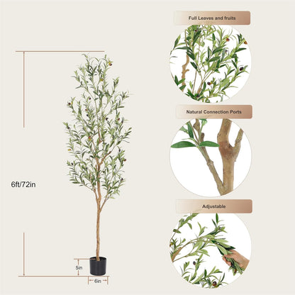 Bellacat Faux Olive Tree 7ft，Olive Trees Artificial Indoor with Natural Wood Trunk and Realistic Leaves and Fruits. 7 Feet(84in) Fake Olive Tree for Home House Office Décor.