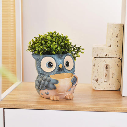 Saysmile Unique Owl Plant Pots Indoor, Cute Small Succulent Pots with Drainage Hole, Rocking Chair Planters for Outdoor Indoor Plants, Resin Flower Pot for String of Pearls, Gift Ideas for Mother
