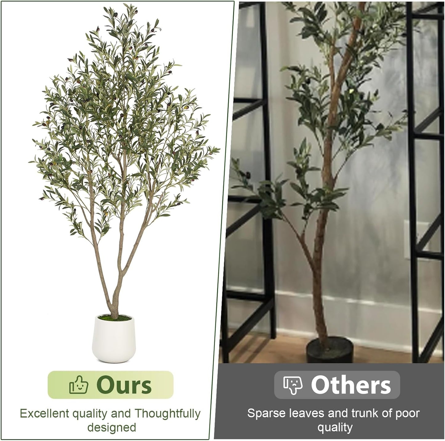 VIVATREES Olive Trees Artificial Indoor, 6FT Tall Faux Olive Tree with White Tall Planter, Artificial Plants with Natural Wood Trunk and Lifelike Fruits for Home Office Decor