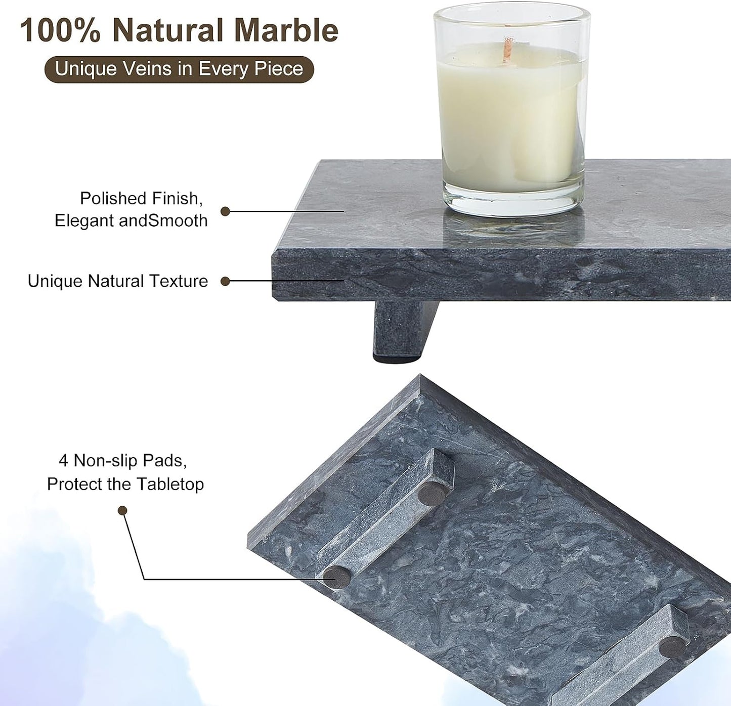 Natural Marble Tray Pedestal Stand – Soap & Jewelry Riser for Bathroom Counter, Kitchen Sink, Vanity Organizer, Decorative Stone Catchall for Perfume, Candles