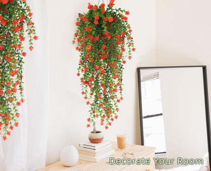 RECUTMS Artificial Hanging Plants Fake Hanging Plant Faux Eucalyptus Leaf Greenery Vine Outdoor UV Resistant Plastic Plants Home Garden Wedding Party Indoor Outdoor Decorations(White)
