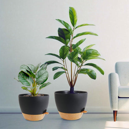 WSMKSZ 10/9/8 inch Self Watering Pots, Planter, Plant Pots with Mesh Drainage Holes for Indoor Outdoor Garden Plants, Plastic Flower Pots with Deep Reservoir for House Plants, Green with Brown
