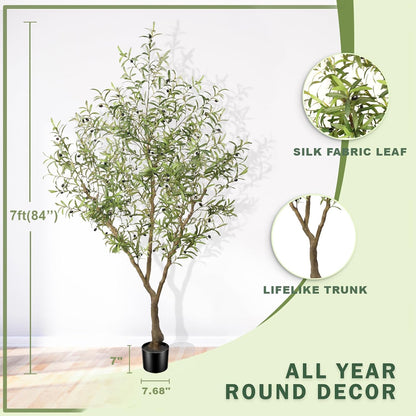 LYERSE Olive Trees Artificial Indoor - Faux Olive Tree 6ft - Fake Olive Tree with Olive Branches and Lifelike Fruits - Artificial Olive Tree for Modern Home Office House Living Room Decor Indoor
