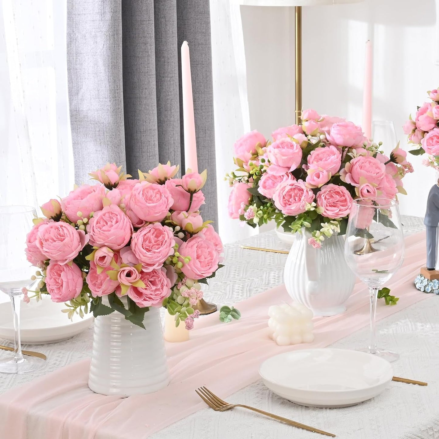 MARTINE MALL 2 Packs Peonies Artificial Flowers, Light Pink Artificial Peonies, Silk Peonies Flowers Fake Peonies Artificial Flowers Peonies Bouquet for Centerpiece Table Wedding Party Home Decor