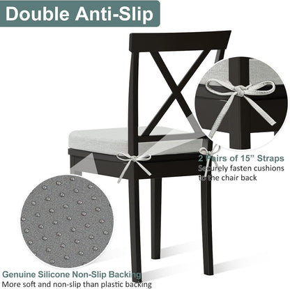Shinnwa Dining Chair Pads, Patented Design Memory Foam Kitchen Chair Cushions with Ties and Washable Cover, 17" x 16" x 2", Black