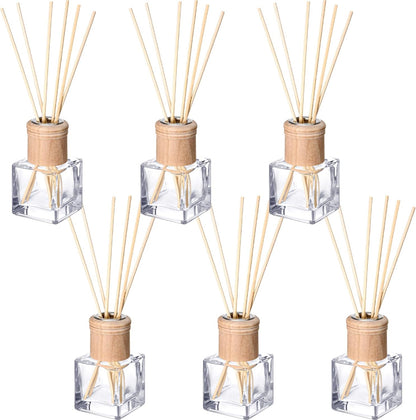 Roshtia 4 Set Reed Diffuser Bottle Empty Refillable Fragrance Glass Diffuser Bottles with Wooden Caps Rattan Sticks 50ml 1.7 oz Glass Jars for DIY Fragrance
