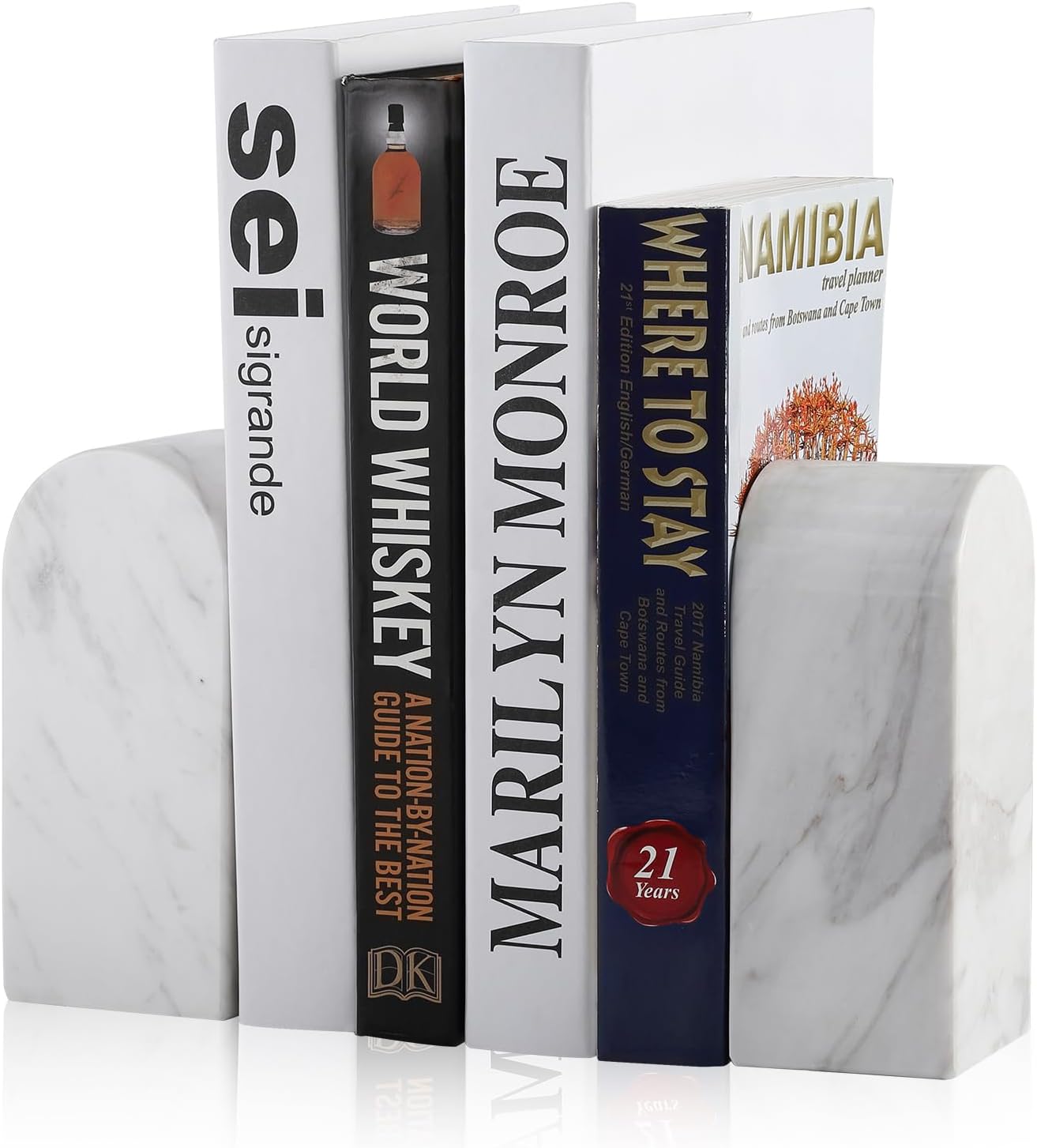 Koville African Natural Marble Bookends for Shelves, Non-Slip Book Ends, 13LBS Ultra Heavy Duty Marble Book Holder Organizer, Apartment Decor for Movies/CD/Video Games(Namib Fantasy)