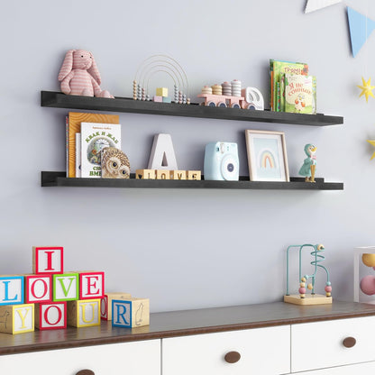 FLYJOE Picture Ledge Shelf, Floating Shelves Set of 2, Solid Pine Wood 55'' Long Large Nursery Book Shelves for Toys Storage, Kids Bookshelf for Living Room Bedroom Decor Books Photo Frames, Walnut
