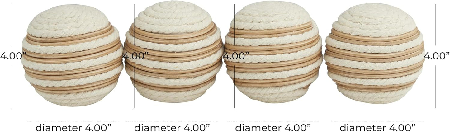 Deco 79 Jute Rope Handmade Decorative Ball Orbs & Vase Filler with Varying Designs, Set of 4 4"W, 4"H, Brown