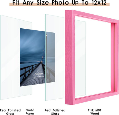 MUYE 11x14 Floating Frame Set of 2,Double Glass Rustic Frame,Display Any Size Photo up to 11x14,Wall Mount or Tabletop Standing,Natural