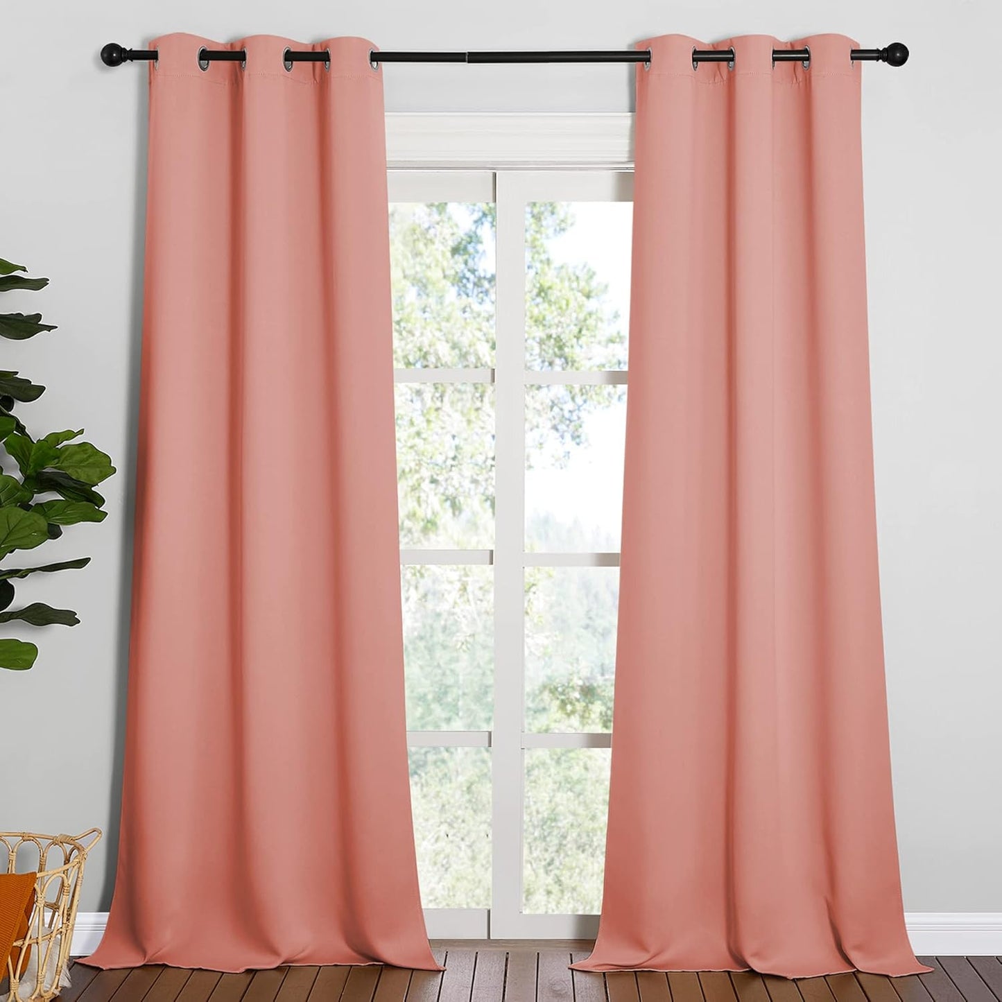 NICETOWN Halloween Pitch Black Solid Thermal Insulated Grommet Blackout Curtains/Drapes for Bedroom Window (2 Panels, 42 inches Wide by 63 inches Long, Black) - Colors C
