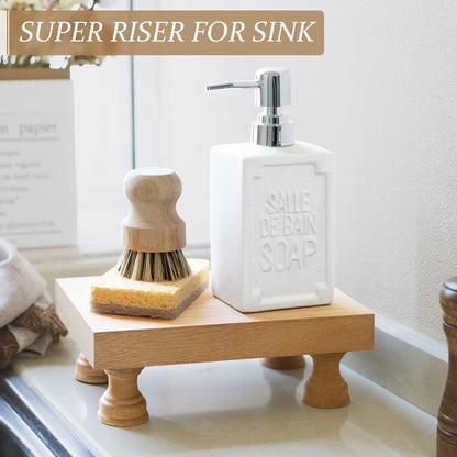 EOSAHR Farmhouse Riser for Room Decor : Decorative Pedestal Stand For Display Your Home Decorations and Uniquely Soap Stand - Rustic Bathroom Counter Tray and Kitchen Decor (Natural Wood)