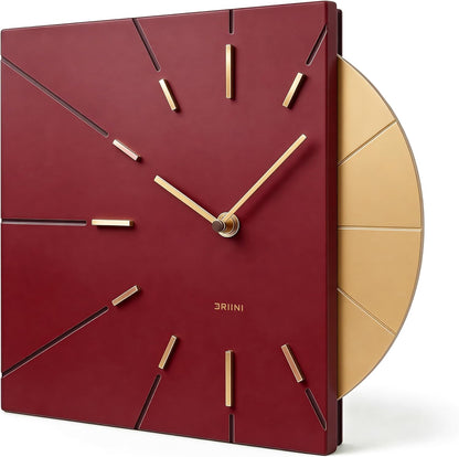 Driini Clocks Mid Century Modern Wall Clock - Square Green Clock with Decorative Gold Accent- Unique and Cool Clock, Battery Operated - MCM Decor & Decorative Wall Clock for Mid Century Modern Decor.