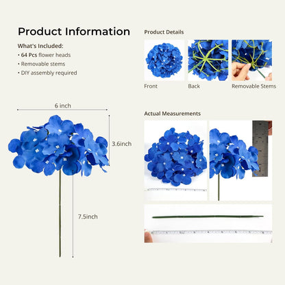 Auihiay 64 PCS Artificial Hydrangea Flowers, Silk Hydrangea Full Flowers Heads with Stems for Wedding Centerpieces, Home, Garden, Baby Shower, Party Decoration (Ivory)