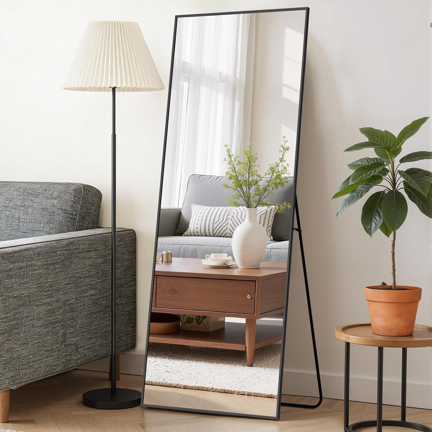 Mirror Full Length 64"x21" Full Body Floor Mirror with Stand, Shatterproof Glass, Aluminum Alloy Frame, Free Standing Wall Mounted or Leaning Arched Mirrors for Bedroom Living Room Entryway