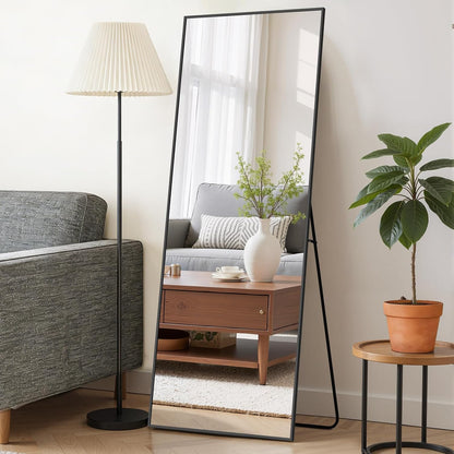 Mirror Full Length 64"x21" Full Body Floor Mirror with Stand, Shatterproof Glass, Aluminum Alloy Frame, Free Standing Wall Mounted or Leaning Arched Mirrors for Bedroom Living Room Entryway