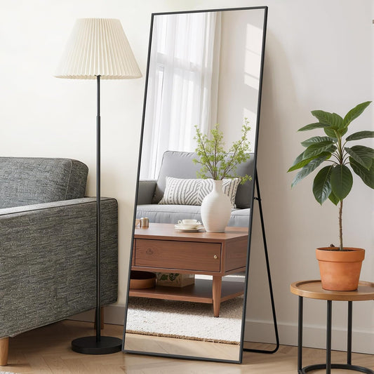 Mirror Full Length 64"x21" Full Body Floor Mirror with Stand, Shatterproof Glass, Aluminum Alloy Frame, Free Standing Wall Mounted or Leaning Arched Mirrors for Bedroom Living Room Entryway