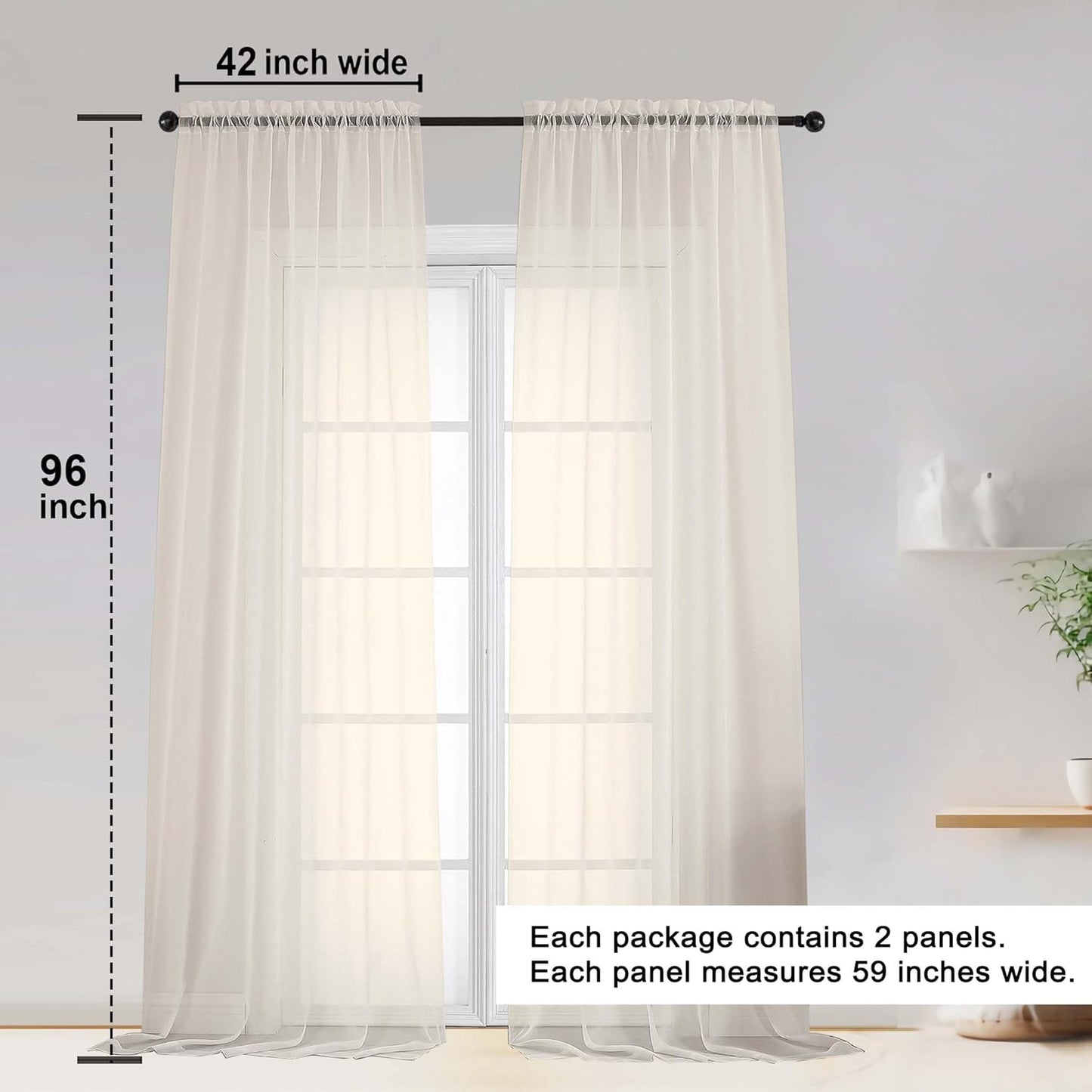 OWENIE Sheer Curtains 84 inches Long 2 Panels Set for Living Room/Bedroom, Rod Pocket Voile Sheer Panel Drapes, White, 2pcs, Each 42" W x 84" L - Colors B