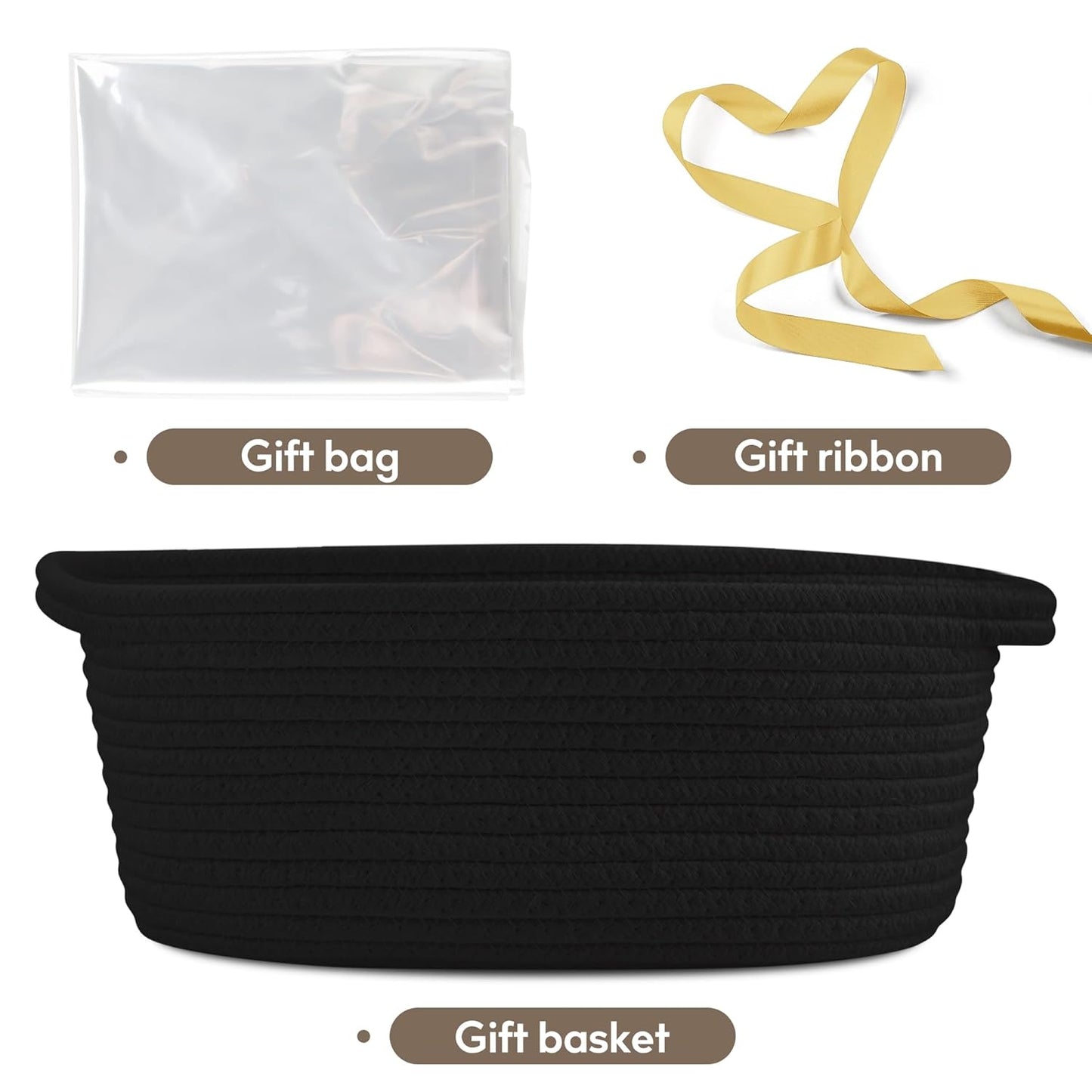 Pro Goleem Small Woven Basket with Gift Bags and Ribbons Durable Baskets for Mothers Day Gifts Empty Small Rope Basket for Storage 12"X 8" X 5" Baby Toy Baskets with Handles, White