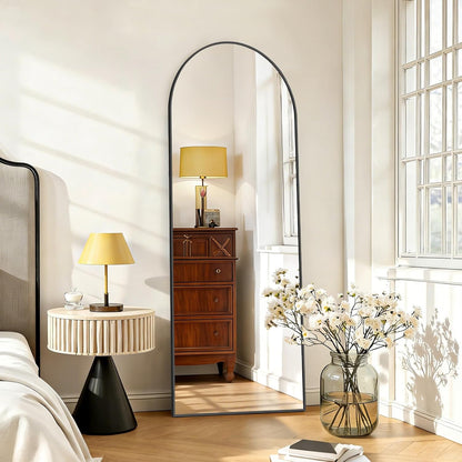 Mirror Full Length 64"x21" Full Body Floor Mirror with Stand, Shatterproof Glass, Aluminum Alloy Frame, Free Standing Wall Mounted or Leaning Arched Mirrors for Bedroom Living Room Entryway